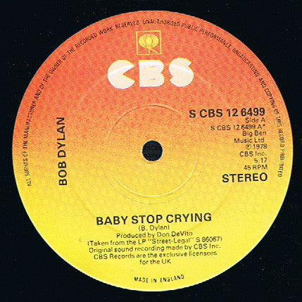 Bob Dylan : Baby Stop Crying (12", Single, Ltd)