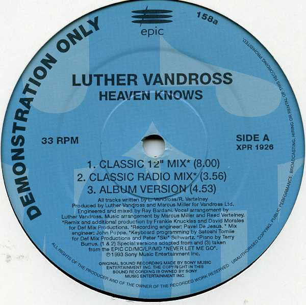 Luther Vandross : Heaven Knows (12", Promo)