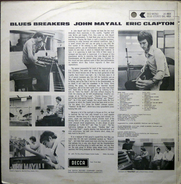 John Mayall With Eric Clapton : Blues Breakers (LP, Album, RE, Ind)