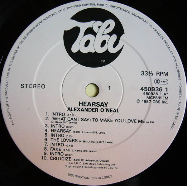 Alexander O'Neal : Hearsay (LP, Album)