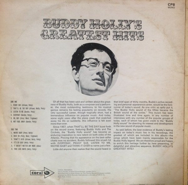 Buddy Holly : Greatest Hits (LP, Comp, Mono, RE)