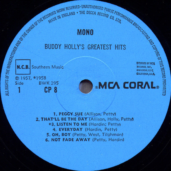 Buddy Holly : Greatest Hits (LP, Comp, Mono, RE)