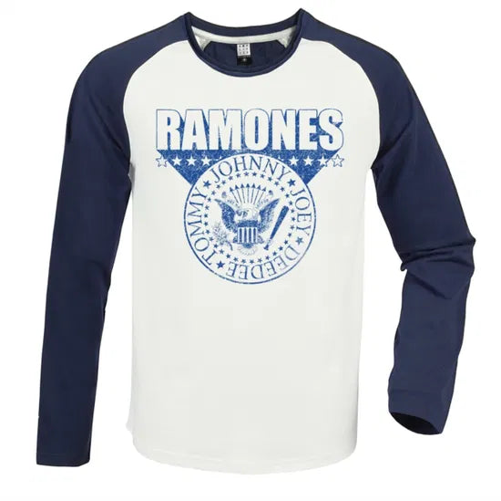 RAMONES - Ramones 3D Crest Vintage White / Navy Large Baseball Jersey