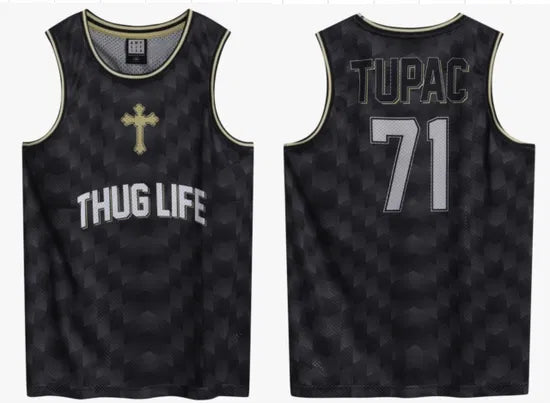 TUPAC - Tupac Thug Life Black Basketball Jersey Large