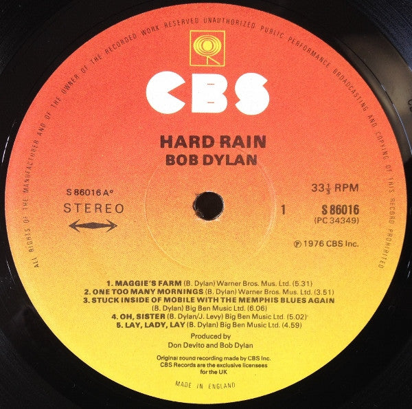 Bob Dylan : Hard Rain (LP, Album)