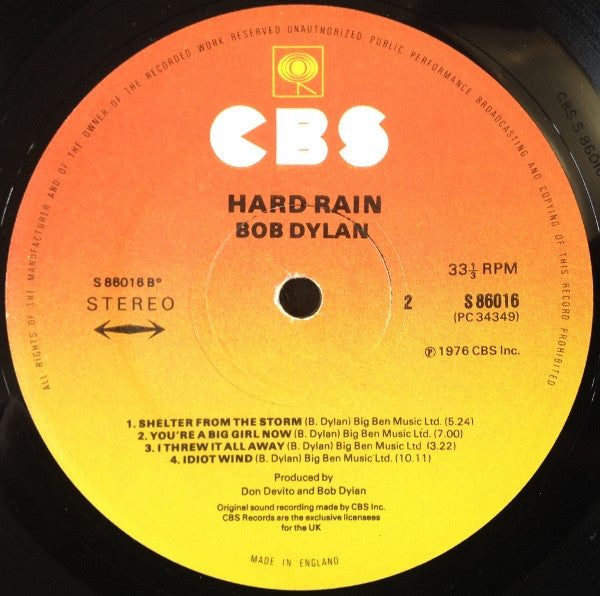 Bob Dylan : Hard Rain (LP, Album)