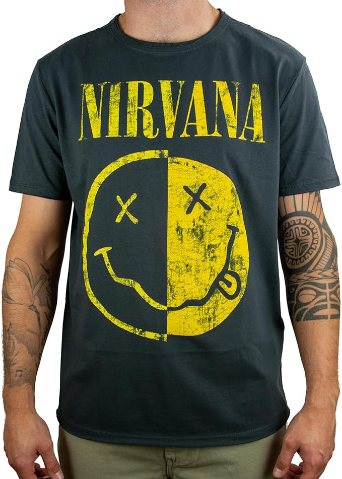 NIRVANA - Nirvana - Spiced Smiley Amplified Vintage Charcoal X Large T Shirt