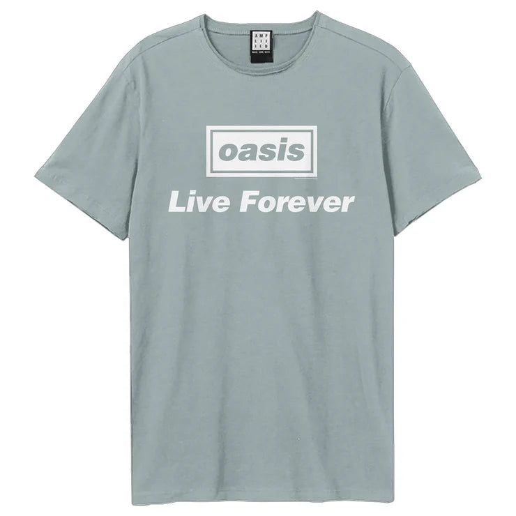 OASIS - Oasis Live Forever Lyrics Vintage Blue Large T Shirt