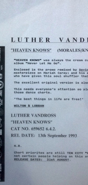 Luther Vandross : Heaven Knows (12", Promo)