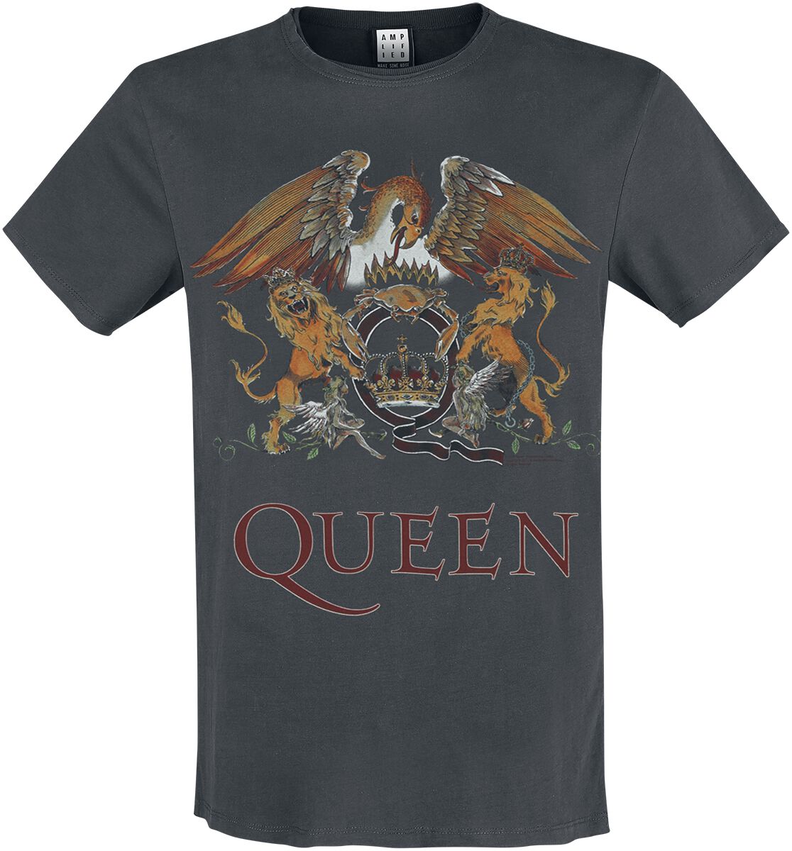 QUEEN - Queen Royal Crest Amplified Vintage Charcoal Large T Shirt