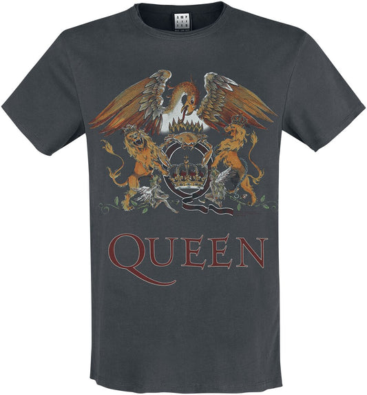 QUEEN - Queen Royal Crest Amplified Vintage Charcoal Large T Shirt