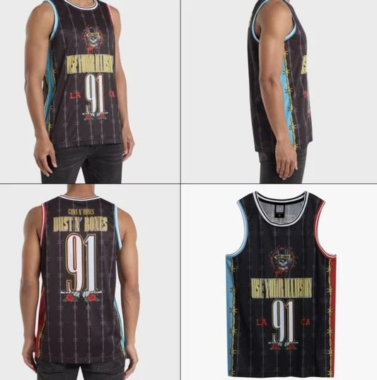 GUN N ROSES - Gun N Roses Dust N Bones Black Basketball Jersey Large