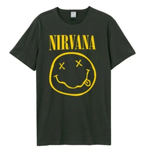 NIRVANA - Nirvana Smiley Face Amplified Vintage Charcoal X Large T Shirt