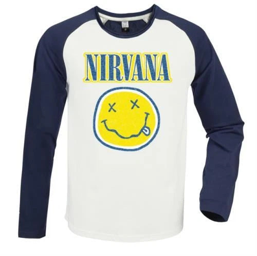 NIRVANA - Nirvana 2 Tone Vintage White / Navy Large Baseball Jersey